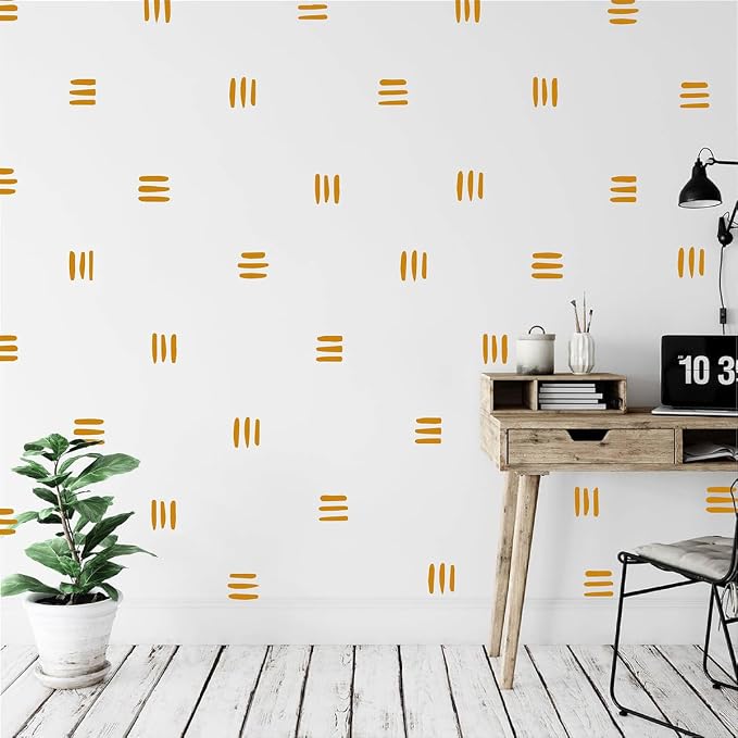 120Pcs Modern Line Wall Sticker Boho Nursery Decal (Yellow) | Self Adhesive Vinyl, Removable Waterproof Murals, Minimalist Home Art, Ideal DIY Decor For Living Room YT5037 by YUHASIDE