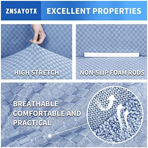 ZNSAYOTX 1 Piece Jacquard Couch Covers for 3 Cushion Couch High Stretch Sofa Cover for Pets Dogs Anti Slip Extra Large Sofa Slipcovers Furniture Protector (X-Large,Light Blue) - Image 5