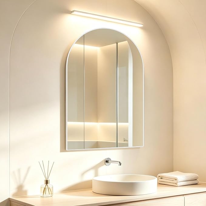 Wall Mounted Mirror, Arched Wall Mirror for Bathroom, 24"x36" Arch Bathroom Mirror with Metal Frame, White Vanity Mirror Decor for Mantle, Bedroom, Entryway, Living Room - Image 9