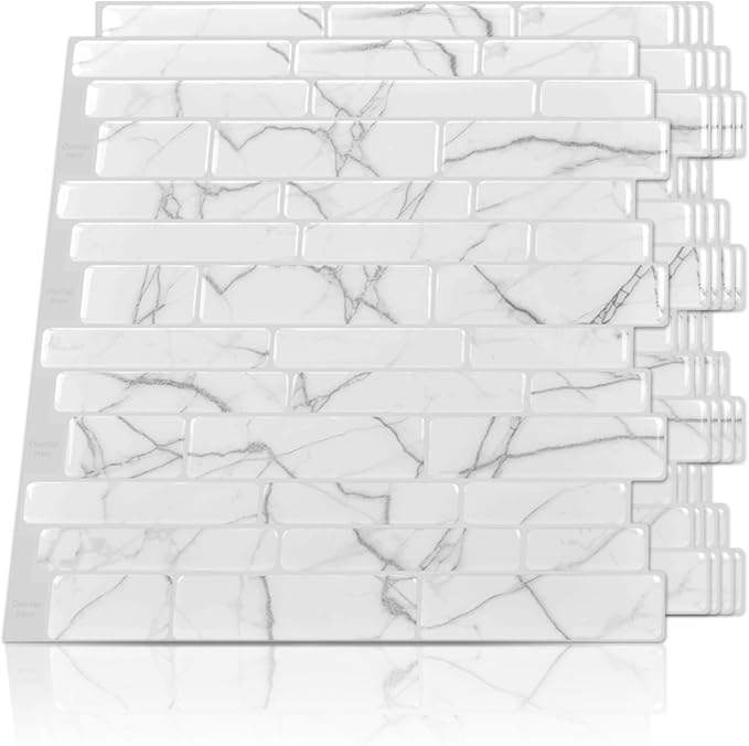Art3d Stone Peel and Stick Backsplash, 10-Sheet, 12" x 12", White Marble | Lightweight, Self Adhesive, Moisture Resistant, Easy to DIY, Modern Style, for Kitchen, Bedroom, Ideal for New Home Buyers by Art3d