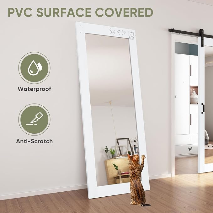 JUBEST 36x80 in Mirror Barn Door and 6.6FT Sliding Door Hardware Kit Included, White Full Length Mirror, Solid Wood Panel Covered with Water-Proof PVC Surface, No Assembly Required - Image 4