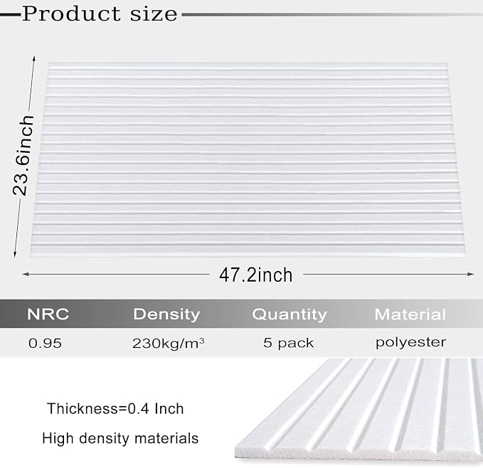 Large Acoustic Panels, 48"X24"X0.4" Sound Proof Foam Panels for Walls, Sound Dampening Panels, Soundproof Wall Panels for Home Studio&Office Decor. (White, 5) - Image 2
