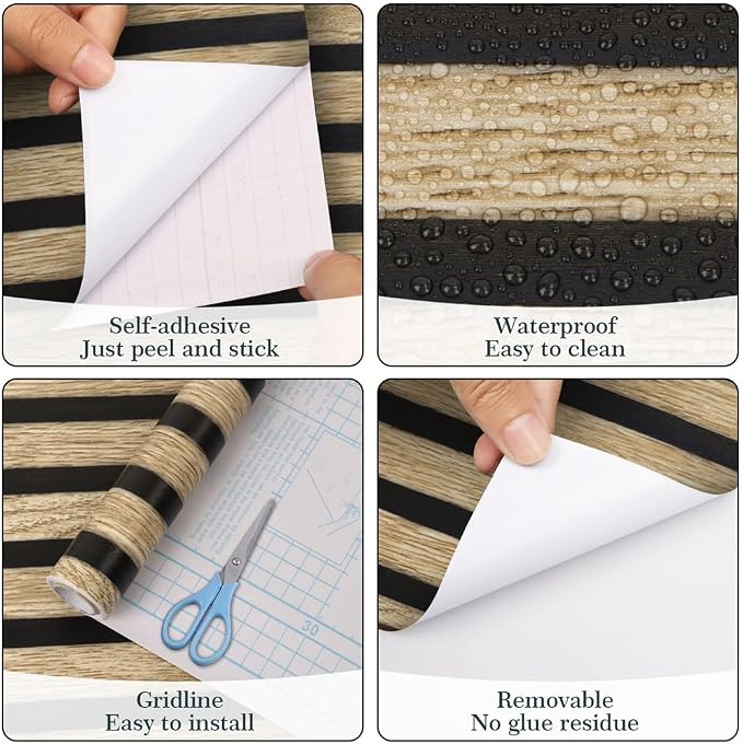 Arthome 17''x120'' Wood Slat Wallpaper,Peel and Stick Self Adhesive Wood Wallpaper PVC Vinyl Decorative Removable Wallpaper Waterproof Faux Wood Grating Stripe Contact Paper for Living Room Bedroom - Image 6