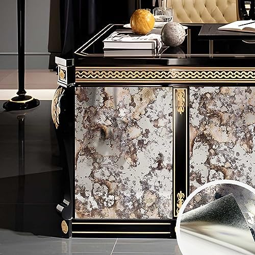 LiveInUrban Vintage Foxed Silver Rusts Antique Chrome Reflective Wallpaper, 15.35"x39.37" Grunge Peel and Stick Contact Paper for Furniture Vanity Dresser Home Decor by LiveInUrban