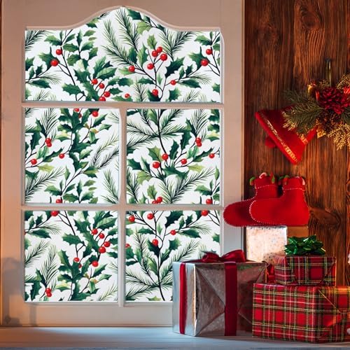 Bloss Frosted Glass Window Privacy Film,Christmas Stained Glass Windows Clings,Decorative Bathroom Window Stickers,Non-Adhesive Windows Sticker for Home/Office (17.5 x 118 inches) - Image 2