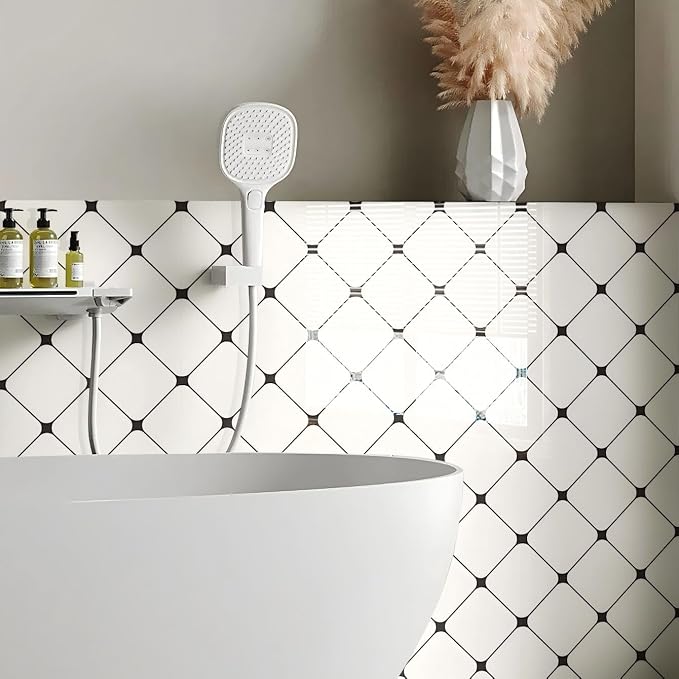 Chejiaye Peel and Stick Backsplash Tiles 10-Pack - White Geometric Self-Adhesive PVC Wall Panels, Waterproof Kitchen Backsplash Stick on Tile for Kitchen,Bathroom, Laundry Room Walls (11.8"x11.8") - Image 2