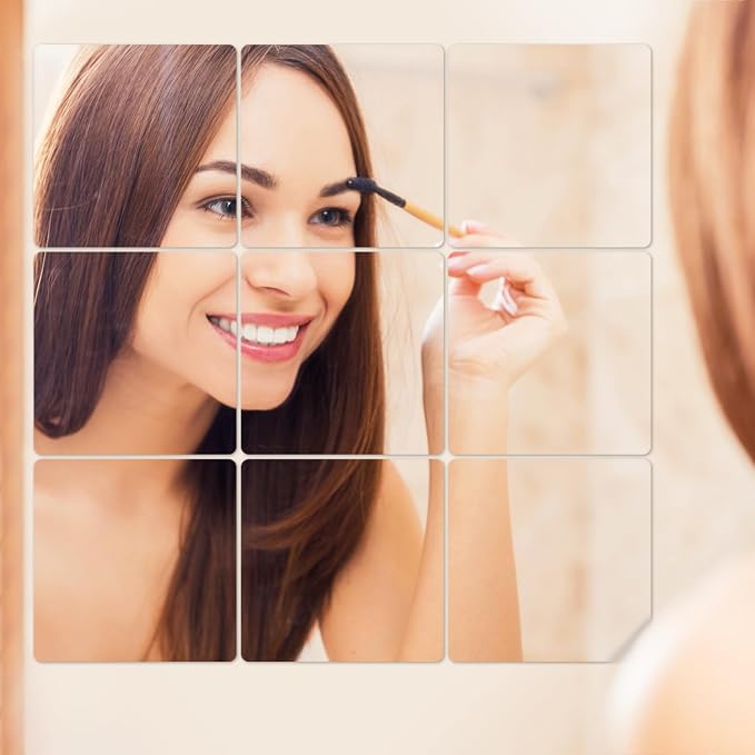 Abyssaly 4 Pack Acrylic Mirror Tiles, 7.87" x 7.87" Stick on Mirrors for Wall, Flexible Plastic Mirror Sheets Wall Stickers Small Espejos for Bedroom Home Gym Door, 2MM Thick Self Adhesive Mirrors - Image 8
