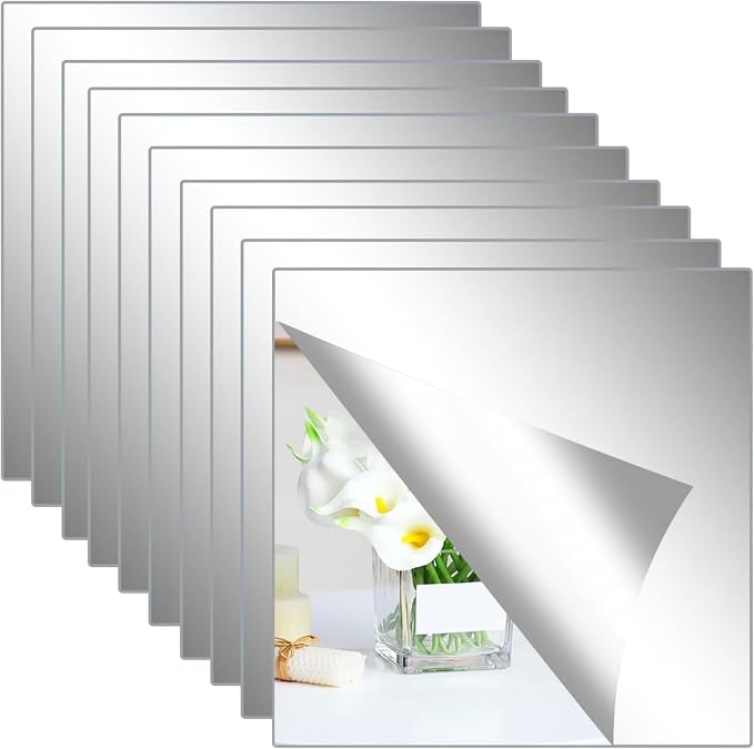Mirror Stickers for Walls 10 Packs Self Adhesive Stick on Mirror Tiles by Abyssaly