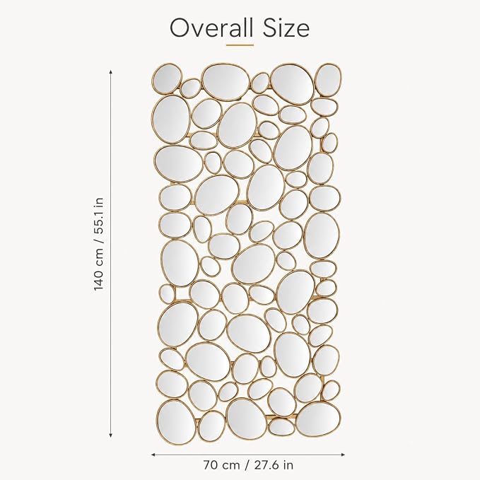 Gold Mosaic Wall Mirror, 27.55" x 55" Large Pebble Geometric Decorative Mirror with 71 Irregular Mirror Pieces, Modern Accent Wall Decor for Living Room, Entryway, Bedroom, Hallway - Image 2