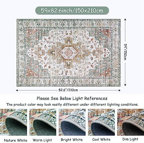 Moynesa Ultra-Thin Washable Area Rug - 5x7 Rugs for Living Room Washable Rugs for Bedroom Soft Office Mat, Printed Low Pile Accent Dining Room Carpet for Basement Nursery Playroom, Beige/Gold - Image 2