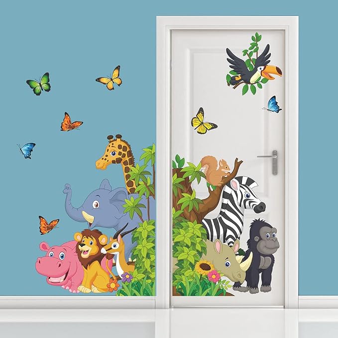 Supzone Cartoon Animal Wall Decal Jungle Animals Wall Stickers Elephant Lion Zebra Butterfly Wall Decor for Kids Baby DIY Vinyl Mural Art for Nursery Bedroom Living Room Playroom - Image 5
