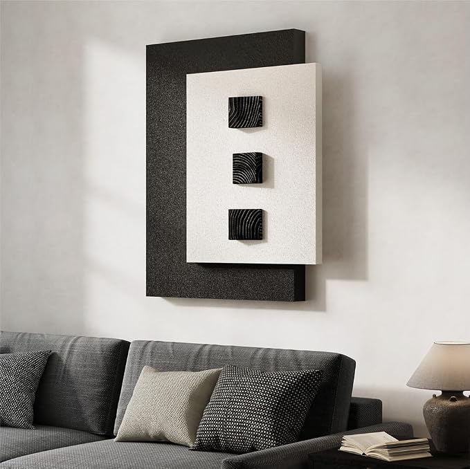 Cuspin Modern Black and White 3D Wall Art for Living Room, 28x36 In | Minimalist wood wall art, Sandstone-like textured artworks for walls, Bedroom dining room hallway office wall decor - Image 4
