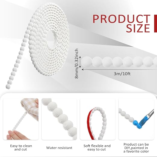Leinuosen Flexible Bead Molding Trim Peel and Stick White 10ft /8 mm - Image 2