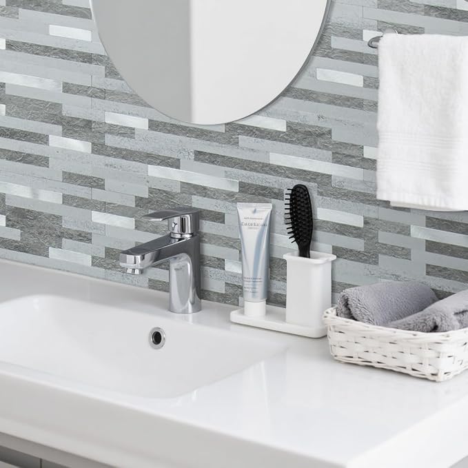 AULIGET 20 Sheets Faux Stone Peel and Stick Backsplash, Grey Slate Look PVC Wall Tile Stick on Backsplash for Kitchen and Bathroom - Image 4