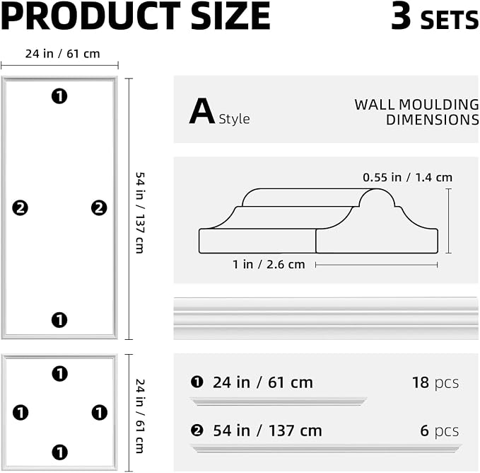 Peel and Stick Premade Wall Molding Kit, 3 Set Wainscoting | Ready-to-assemble panels, molding trim, interior wall decor, accent walls for living room bedroom corridor - Image 4