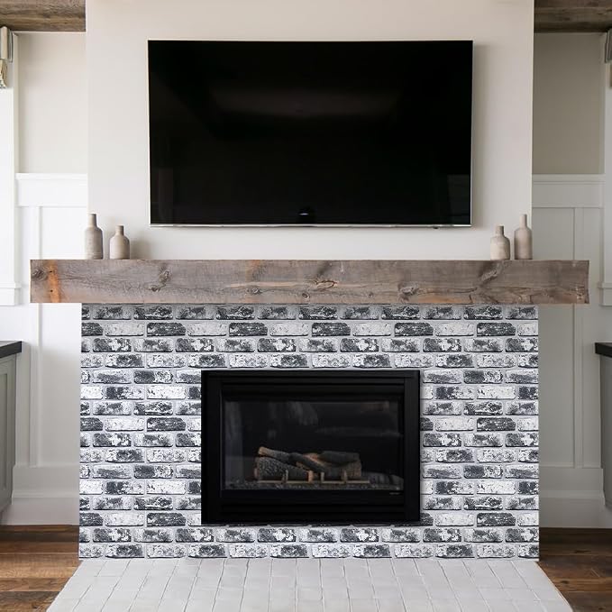 COMSTICKC 3D Faux Brick Wall Panels Peel and Stick, 10 Pcs 11.8" x 11.8" | Whitewash Black, Not Real Brick, Small Size, Ultra-Light Thin PVC, Fake Brick Decorative Tiles for DIY Decor, Cover 9.7 sq ft - Image 9