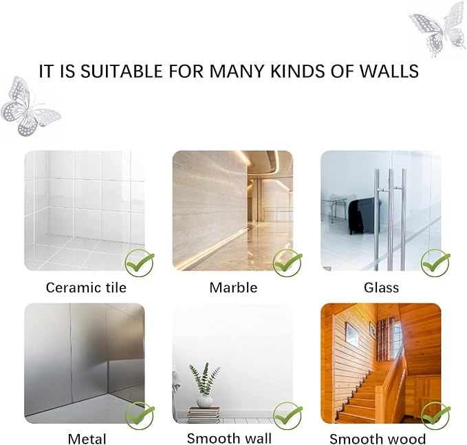 SAOROPEB 3D Butterfly Wall Decor, 48 Pcs 4 Styles 3 Sizes, Removable Metallic Wall Sticker Room Mural Decals for Kids Bedroom Nursery Classroom Party Decoration Wedding Decor DIY Gift (Sliver) | 4 Styles 3 Sizes, Removable Metallic Wall Sticker Mural D... - Image 7