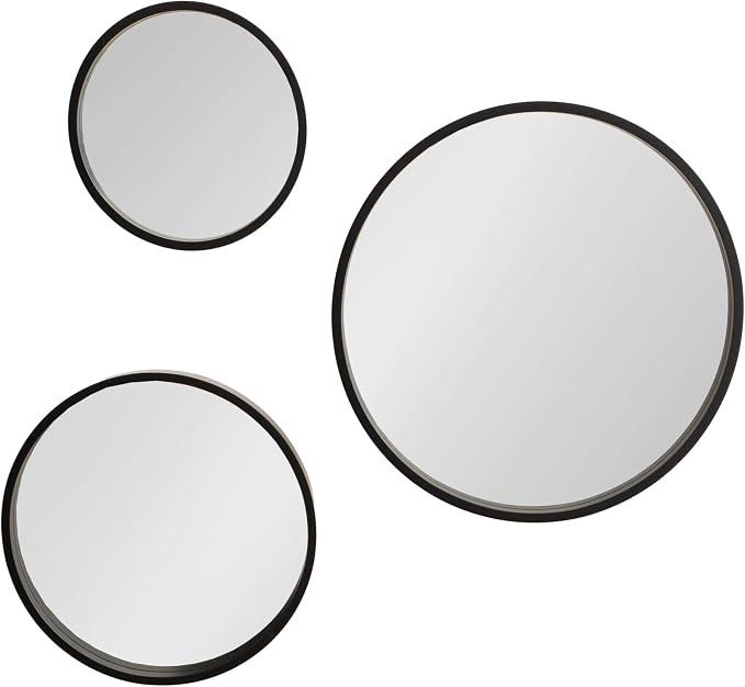 Kate and Laurel Travis Modern Round Wall Mirror Set; Set of 3; Varying Sizes; Black; Decorative Three-Piece Circle Mirror Set for Use as Bathroom Mirror Decor or Gallery Wall Mirrors - Image 9
