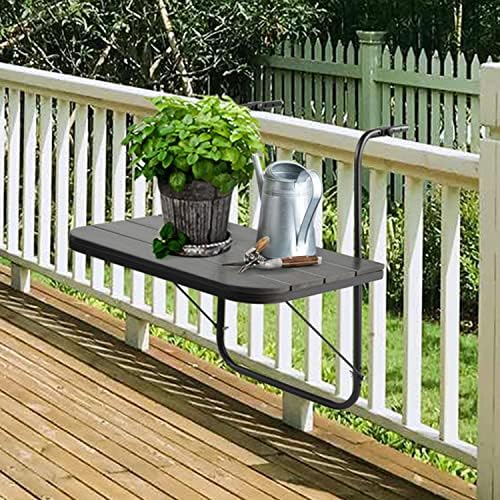Balcony Railing Table Outdoor Hanging Folding Balcony Bar Table for Railings Patio Hanging Table on Railing Aluminium Metal Side Table Folding Adjustable 23.6"(L) x 15.7"(W) Black Set of 2 - Image 4
