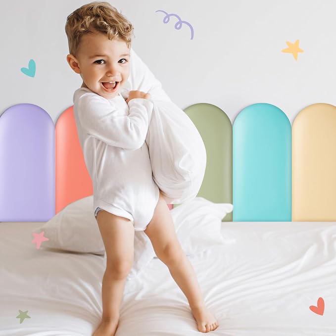 Jetec 6 Pcs Kids Wall Padding Panels, 1.18 Inch Thick Foam Wall Protector, 15.75 x 7.87 Inch Soft 3D Pastel Safety Panels for Nursery & Playroom - Image 6