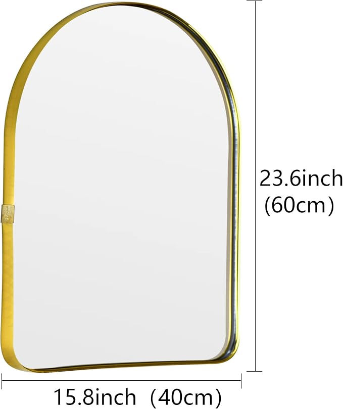 Funly mee Arched Wall Mirror, 15.8 x23.6 inches, Wall-Mounted Plastic Mirror, for Bathroom and Vanity (Gold) - Image 3