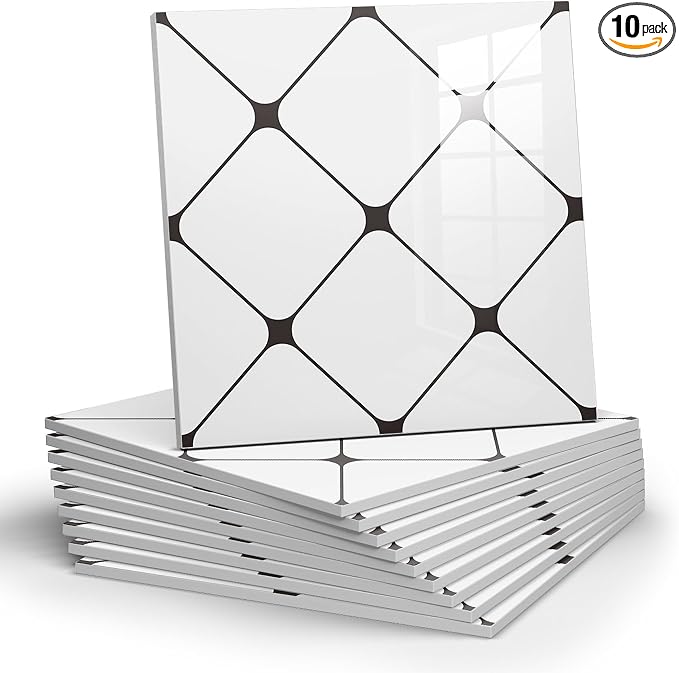Chejiaye Peel and Stick Backsplash Tiles 10-Pack - White Geometric Self-Adhesive PVC Wall Panels, Waterproof Kitchen Backsplash Stick on Tile for Kitchen,Bathroom, Laundry Room Walls (11.8"x11.8") by Chejiaye