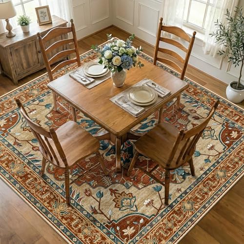 RELEANY Washable Area Rug, Square 8'x8', Red/Orange/Blue/Brown - Image 2