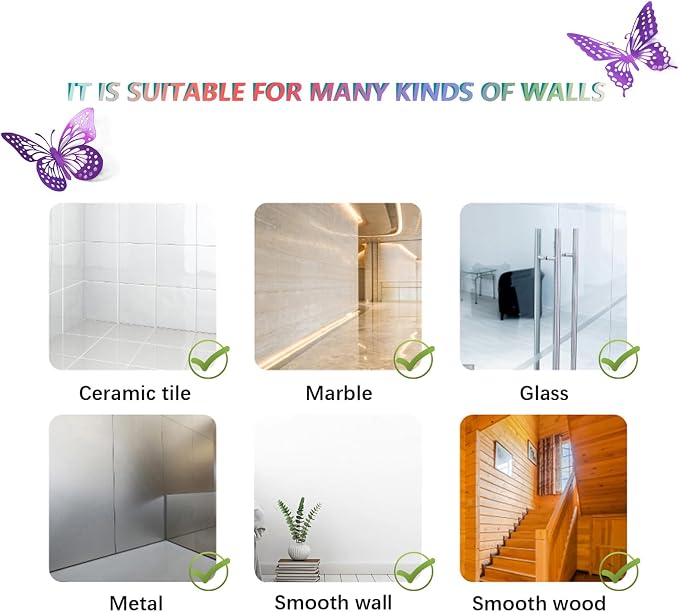 SAOROPEB 3D Butterfly Wall Decor 48 Pcs Purple Butterfly Decorations | 4 Styles 3 Sizes, Birthday Decorations Butterfly Party Decorations Cake Decorations, Removable Stickers - Image 7