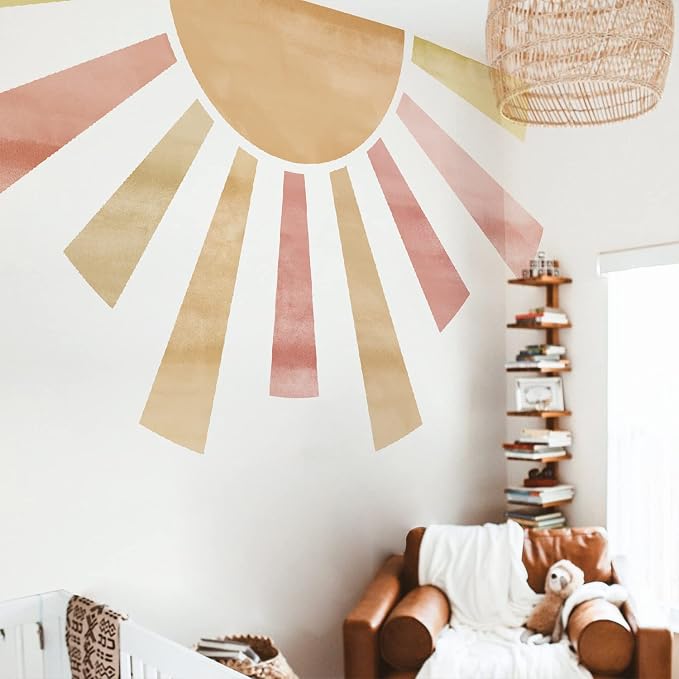 Extra Large Pastel Boho Sun Mural for Nursery and Classroom | 94.49" x 57.48" Calming Texture Fabric Decal, Peel and Stick Huge Sun Rise Wall Mural for Kids Bedroom and Classroom - Image 8