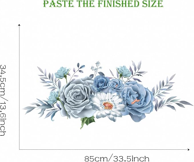 Blue-Gray Peony Flower Wall Stickers Floral Art Plants Wall Decals | Removable Vinyl Peel and Stick for Living Room Bedroom Children's Room Kitchen Sofa TV Background Home Decor - Image 6