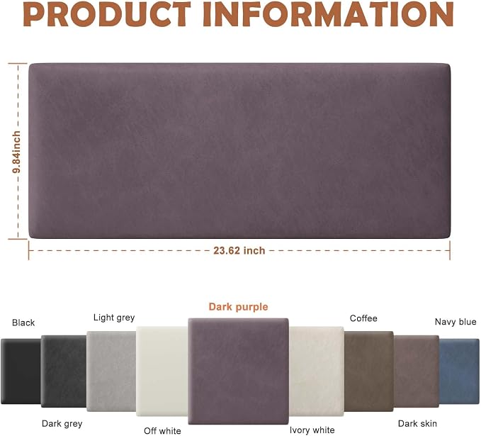 IFNOW Wall Mounted Headboard, Peel and Stick Panels, Dark Purple, King | Upholstered 3D Soundproof Acoustic Panels, Reusable and Removable, Padded Leather Bed Headboard, 12 Panels, 9.84" x 23.62" - Image 2