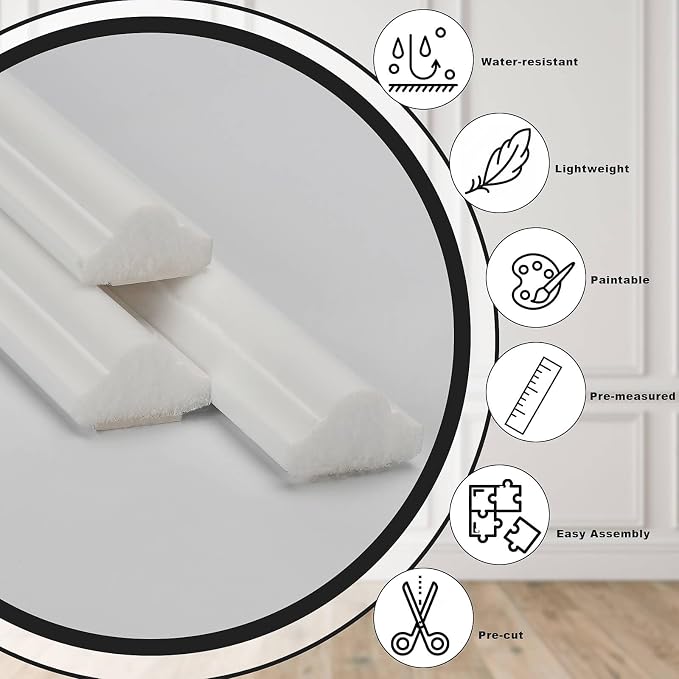 Peel and Stick Wall Molding Kit, 3-Set Double-Layer Frame Panels | Pre-Cut Ready-to-Assemble Wainscoting, Paintable Polystyrene Trim for Accent Walls, Living Rooms & Bedrooms, 31 x 54 in - Image 3