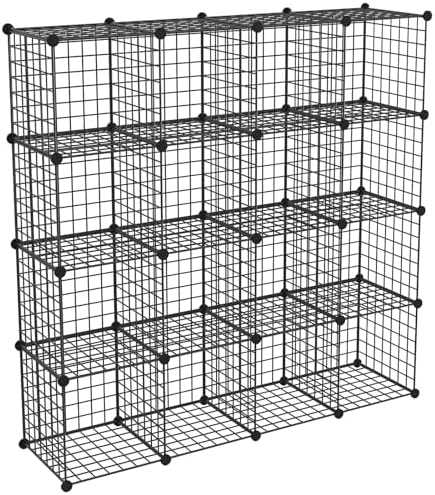 HUBSON Wire Cube Storage Organizer, Book/Toy/Craft/Potted Plants and petCloset Organizers and Storage Shelves, 16-Cube Freely Combinable Metal Grids Storage Shelf,Black Iron by HUBSON