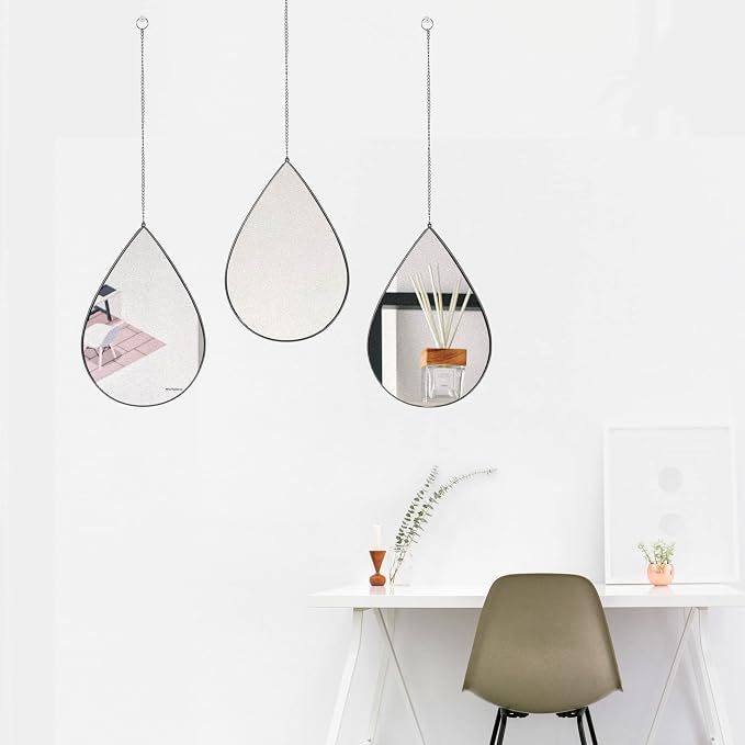 DECANIT Black Mirrors for Wall Decoration Teardrop Mirrors for Living Room Decor & Home Decor, Pack of 3 - Image 6