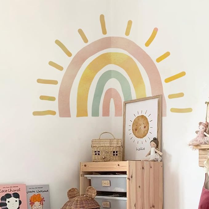 Large Pastel Boho Rainbow Wall Decal for Playroom and Toddler Room | 44.09" x 29.13" Calming Watercolor Texture Fabric Decal, Peel and Stick Rainbow Wall Mural for Kids Room and Classroom - Image 4