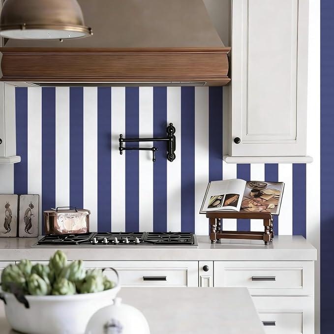 Jeweluck Blue Striped Wallpaper Peel and Stick Wallpaper 17.7”x196.8” | Blue and White Contact Paper Stripe Wall Paper Waterproof Removable Self Adhesive Decorative for Accent Walls Cabinets Vinyl - Image 2