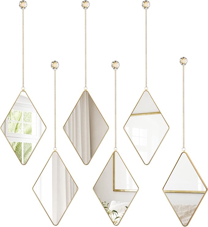 Suzile Diamond Wall Mirror Set with Hanging Diamond Handle Chain, Gold by Suzile