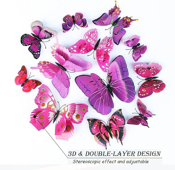 OPSEAM 3D Butterfly Wall Decor Butterfly Decorations Stickers with Magnets | 72 PCS Purple,12 Styles Double Layer Butterfly for Classroom Decoration,Locker Refrigerator, Reusable,Waterproof - Image 4