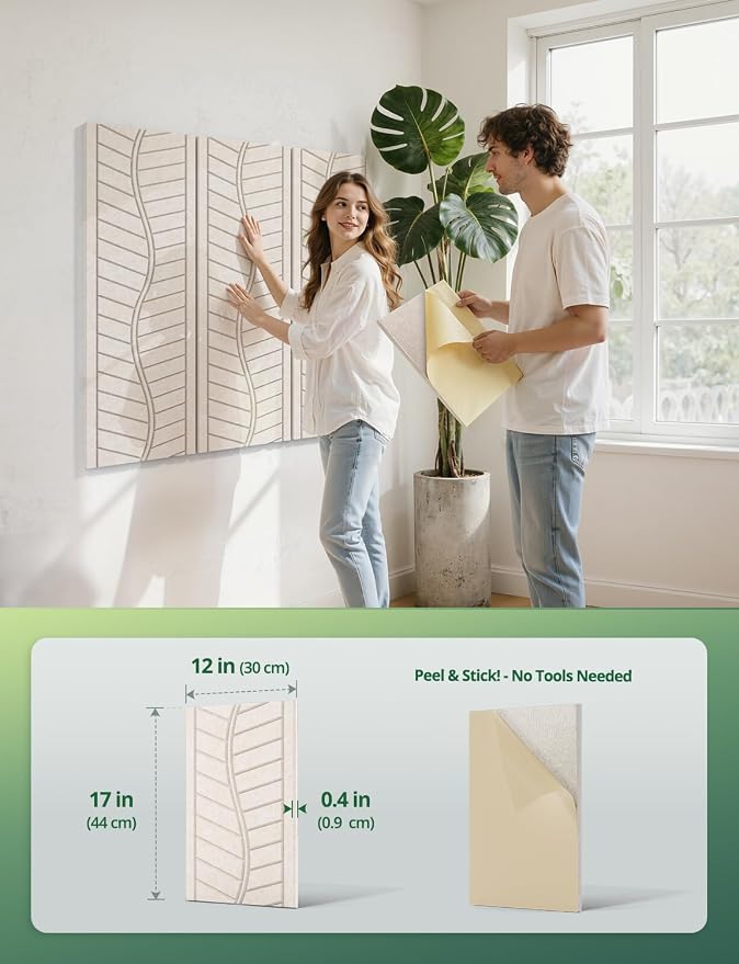6 Pack Acoustic Panels Sound Absorbing for Home Office Walls, Camel Leaf Textured Self-Adhesive Art Decorative Ceiling Tiles Acoustical Treatments for Recording Studio Room Door 17"×12"×0.4" - Image 7