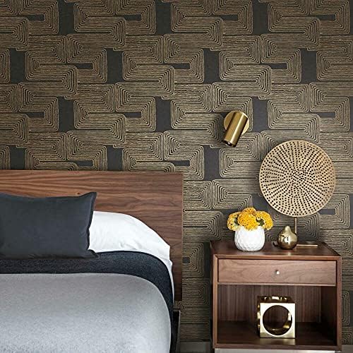 RoomMates RMK12213PL Nikki Chu Black and Metallic Gold Zulu Signature Peel and Stick Wallpaper by RoomMates