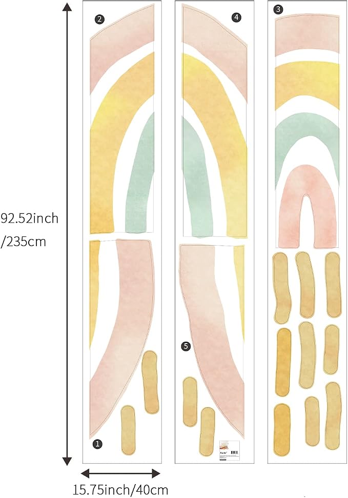Extra Large Pastel Boho Rainbow Mural for Nursery and Classroom | 94.49" x 62.60" Calming Watercolor Texture Fabric Decal, Peel and Stick Huge Rainbow Wall Mural for Kids Room and Classroom - Image 2