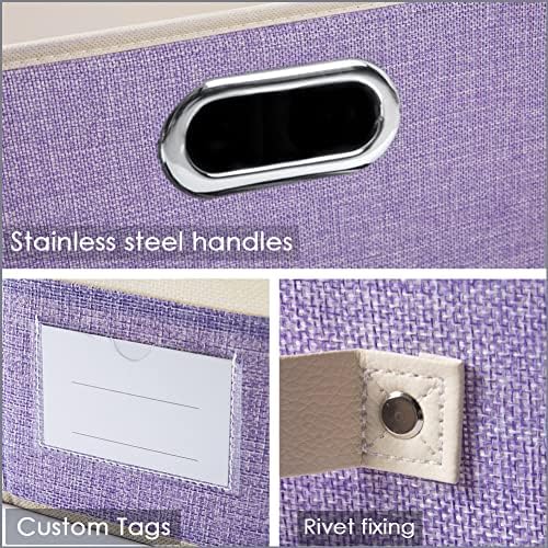 PRANDOM Collapsible Storage Bin with Lid [3-Pack] Fabric Foldable Storage Box Organizer Container Basket Cube with Cover for Home Bedroom Closet Office Nursery Purple&Cream(14.9x9.8x9.8) - Image 3