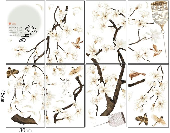 LiveGallery White Peach Blossm Flowers Wall Decals Removable DIY Tree Branches Birds Saying Art Decor Wall Stickers Murals for Living Room TV Background Kids Girls Rooms Bedroom 8 Sheets of 12"x18" - Image 6