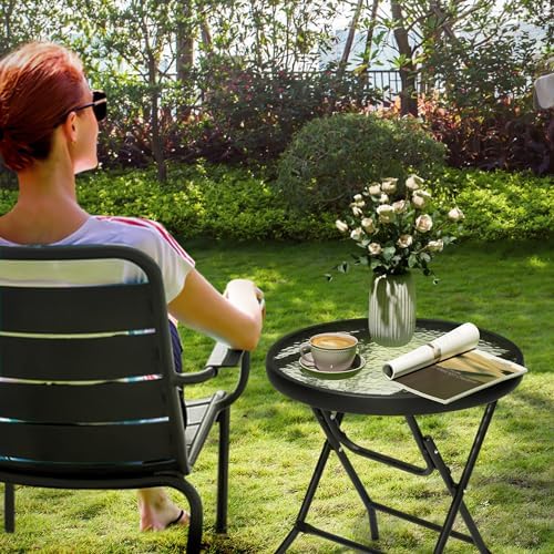 Outdoor Side Table, Small Patio End Table, Black - Image 2