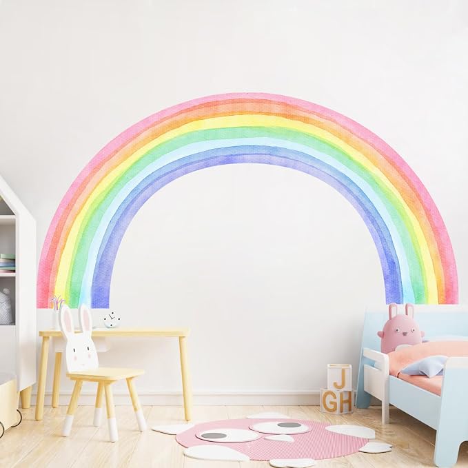83"x43" Large Rainbow Wall Stickers, Mural Watercolor Half Rainbow Wall Decals Peel and Stick Vinyl Wall Art Decor for Girls Bedroom Kids Nursery Living Room Playroom Toddler - Image 6