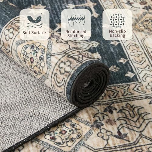 Rugxara 4x6 Area Rug for Living Room Bedroom Washable Rug, Black - Image 5
