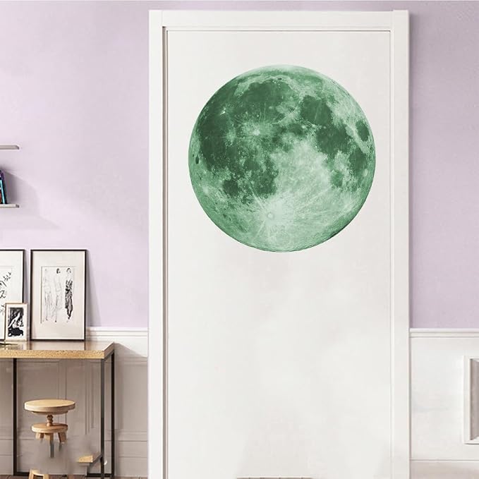Quanhaigou Glow in The Dark Wall or Ceiling Moon Stickers – Green Luminous Big Moon Wall Stickers DIY Decor for Kid Room - Image 6