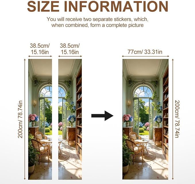 Sunlit Reading Nook Peel and Stick Door Mural 30.31x78.74 in | Sunlit reading nook with a garden view; self-adhesive vinyl that smooths onto flat study or bedroom doors - Image 5