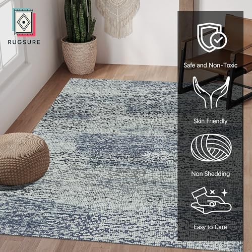 RUGSURE Washable Area Rug - 1/6 Thick - Stain & Water Resistant Non-Slip - Resistant Rug for Living Room, Bedroom, Nursery, Pet & Child Friendly, Vintage Charm Area Rugs (Grey+LightTeal, 9' x 12') - Image 2