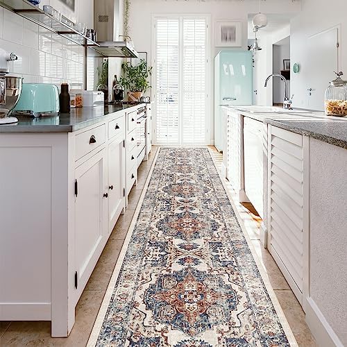 Hallway Washable Runner Rug - 2'6x14 Kitchen Rugs Entryway Rug Runner Vintage Soft Floor Mat Non Slip Indoor Farmhouse Carpet for Bathroom Living Room Bedroom (2'6''x14', Brick) - Image 2